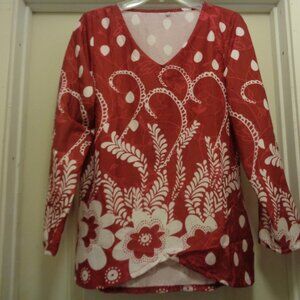 CANDYCORE MODERN MADE SMOOTH FLORALS RED & WHITE BLOUSE X L